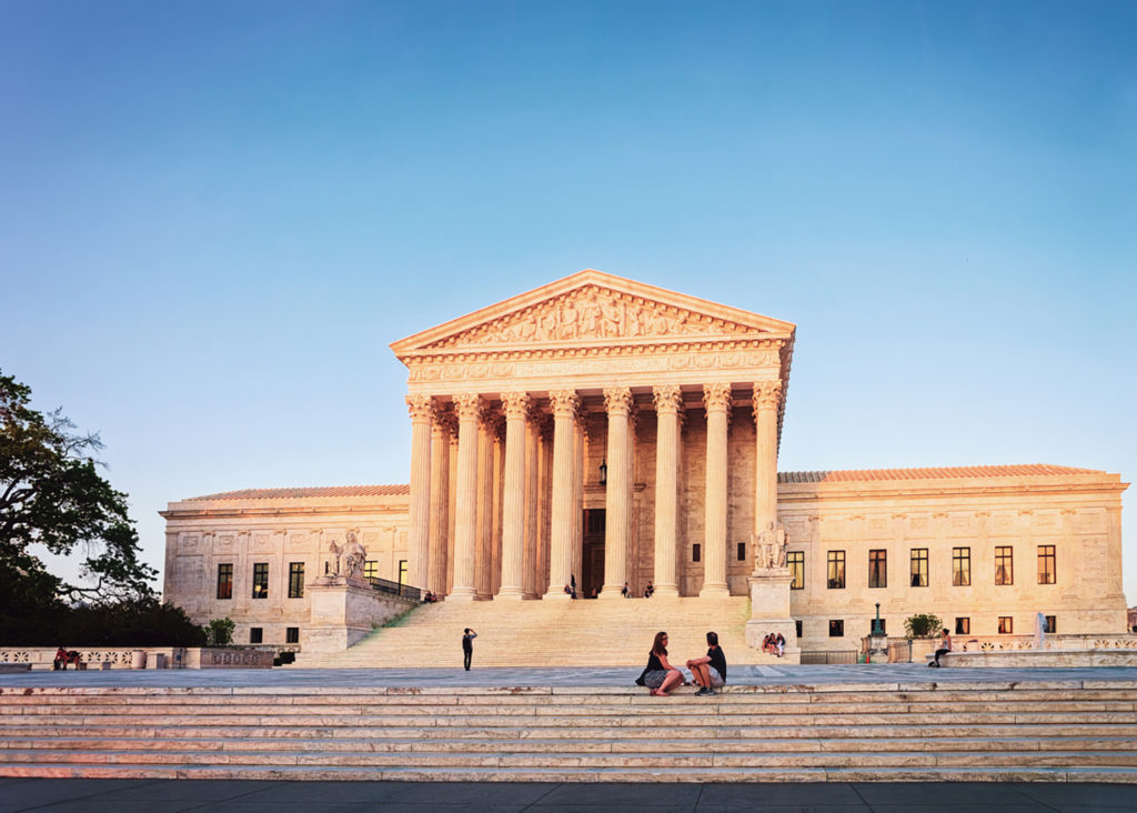 Washington DC, USA - May 2, 2015: United States Supreme Court Building in Washington D.C., US. It is seat of the Supreme Court. It was built in 1935. Architect of building was Cass Gilbert